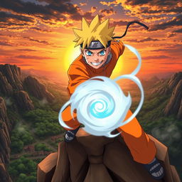 A dynamic scene featuring Naruto Uzumaki, the energetic ninja from the anime series Naruto