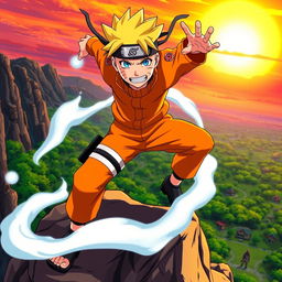 A dynamic scene featuring Naruto Uzumaki, the energetic ninja from the anime series Naruto