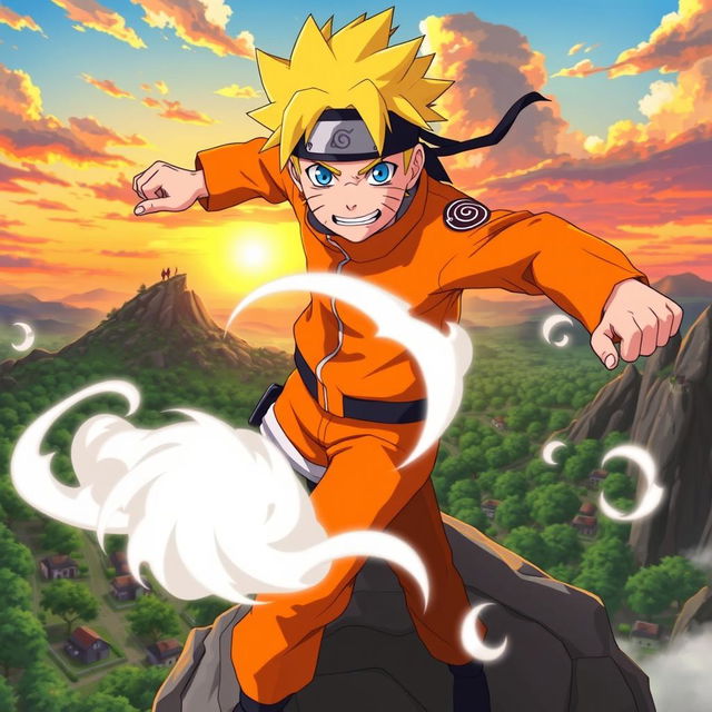 A dynamic scene featuring Naruto Uzumaki, the energetic ninja from the anime series Naruto
