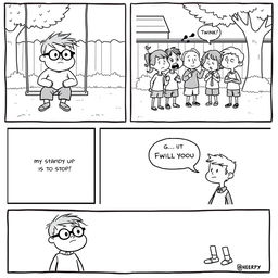 A black and white comic strip depicting a scene in a schoolyard