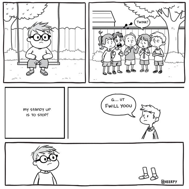 A black and white comic strip depicting a scene in a schoolyard