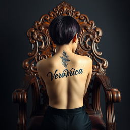 A full-body image of a 20-year-old Thai girl sitting elegantly on a beautifully carved wooden chair