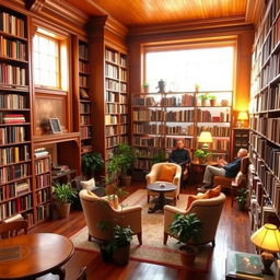 A cozy and inviting small library filled with wooden bookshelves overflowing with colorful books