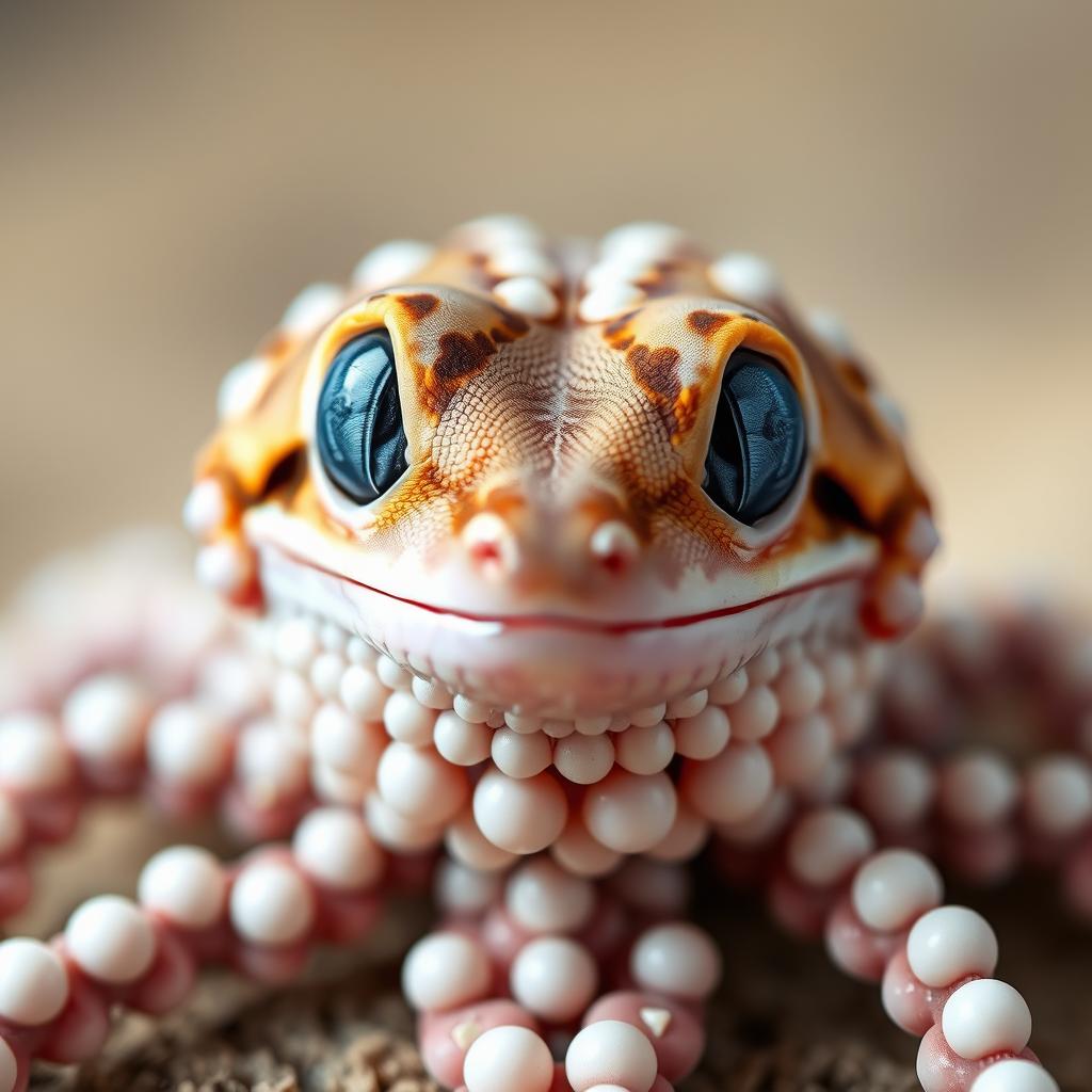 A close-up of a gecko's head and neck, resembling a sea creature, specifically an octopus