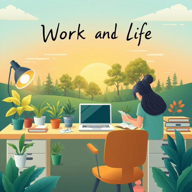 A visually stunning and harmonious illustration depicting the balance between managing work and life, highlighting themes of goals and well-being
