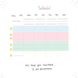 An illustrative schedule design, featuring a colorful weekly planner