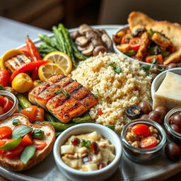 A stunning high-resolution image of a gourmet food platter featuring an array of colorful dishes