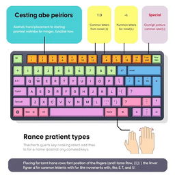 A detailed illustration of a computer keyboard on an A4 sheet of paper, showcasing clearly labeled sections such as alphanumeric keys, function keys, and special keys