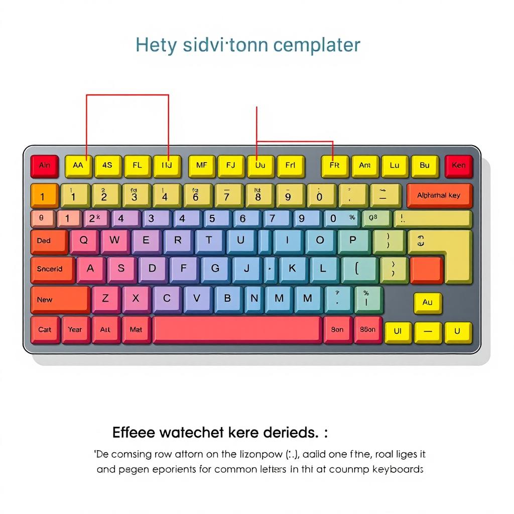 A detailed illustration of a computer keyboard on an A4 sheet of paper, showcasing clearly labeled sections such as alphanumeric keys, function keys, and special keys