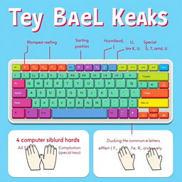 A detailed illustration of a computer keyboard on an A4 sheet of paper, showcasing clearly labeled sections such as alphanumeric keys, function keys, and special keys