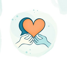 An artistic representation of an ethical communication symbol, featuring a dialogue bubble intertwined with a heart, symbolizing compassion and understanding