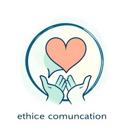 An artistic representation of an ethical communication symbol, featuring a dialogue bubble intertwined with a heart, symbolizing compassion and understanding
