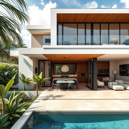 A luxurious house designed with a budget of 15 million pesos, featuring modern architecture with clean lines and an open floor plan