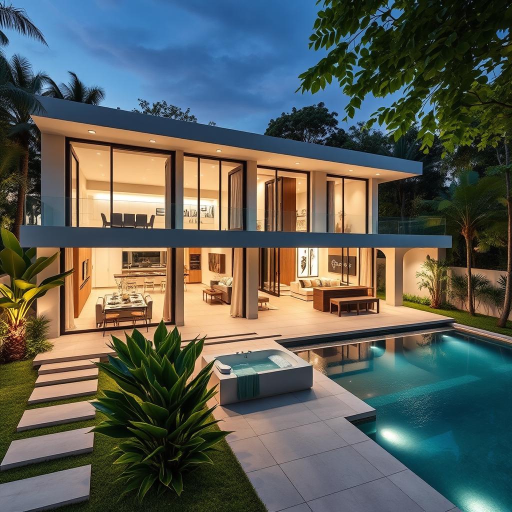 A luxurious house designed with a budget of 15 million pesos, featuring modern architecture with clean lines and an open floor plan