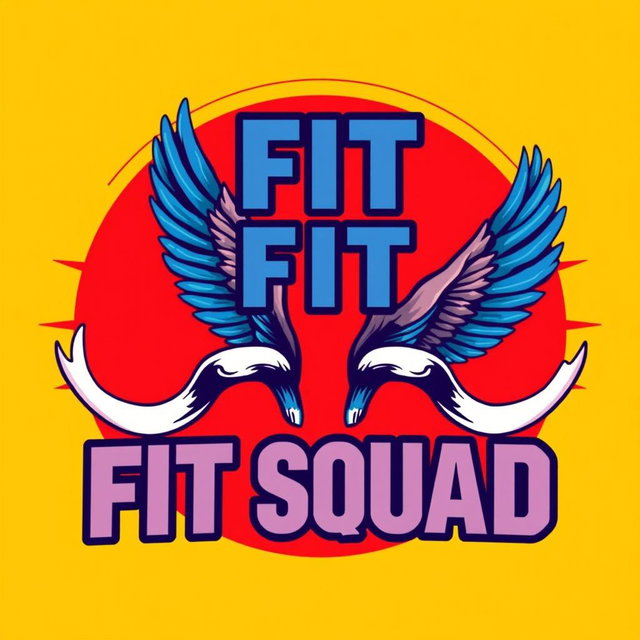 A dynamic and eye-catching poster featuring the name 'FIT SQUAD' prominently displayed at the center
