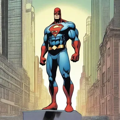 In the comic book universe, the adult male superhero saves the city from villains with his extraordinary abilities.