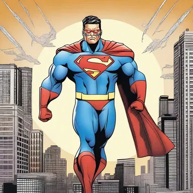 In the comic book universe, the adult male superhero saves the city from villains with his extraordinary abilities.