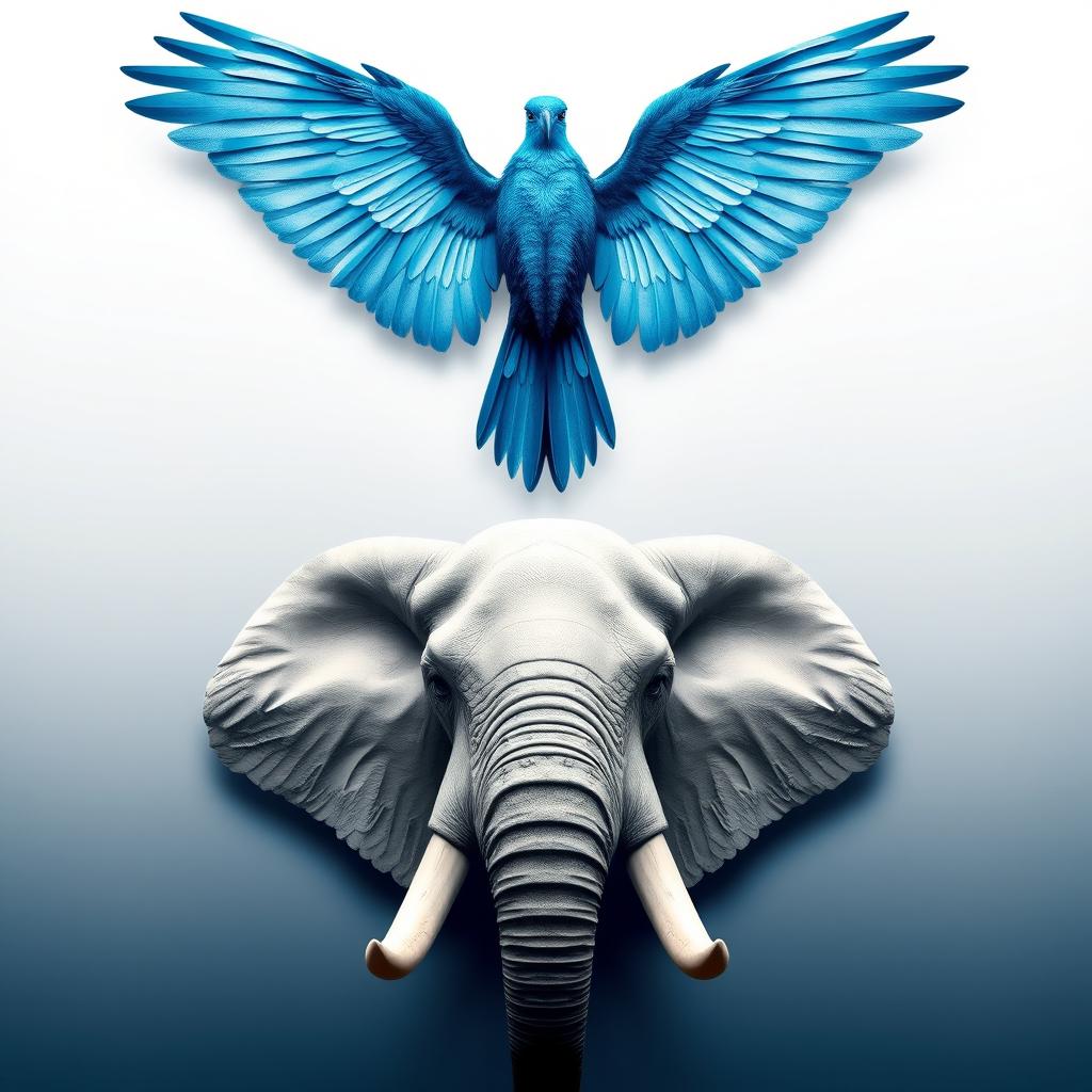 A visually striking poster featuring beautiful blue wings of a bird that represent freedom and elegance, intricately designed and placed at the top of the poster