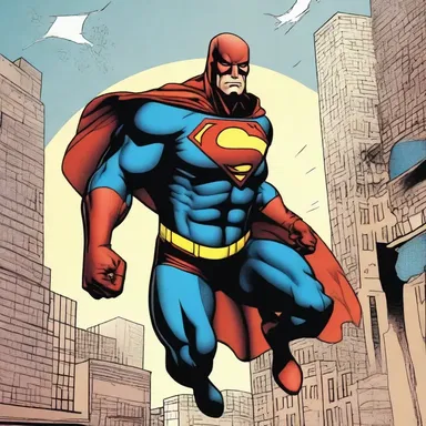 In the comic book universe, the adult male superhero saves the city from villains with his extraordinary abilities.