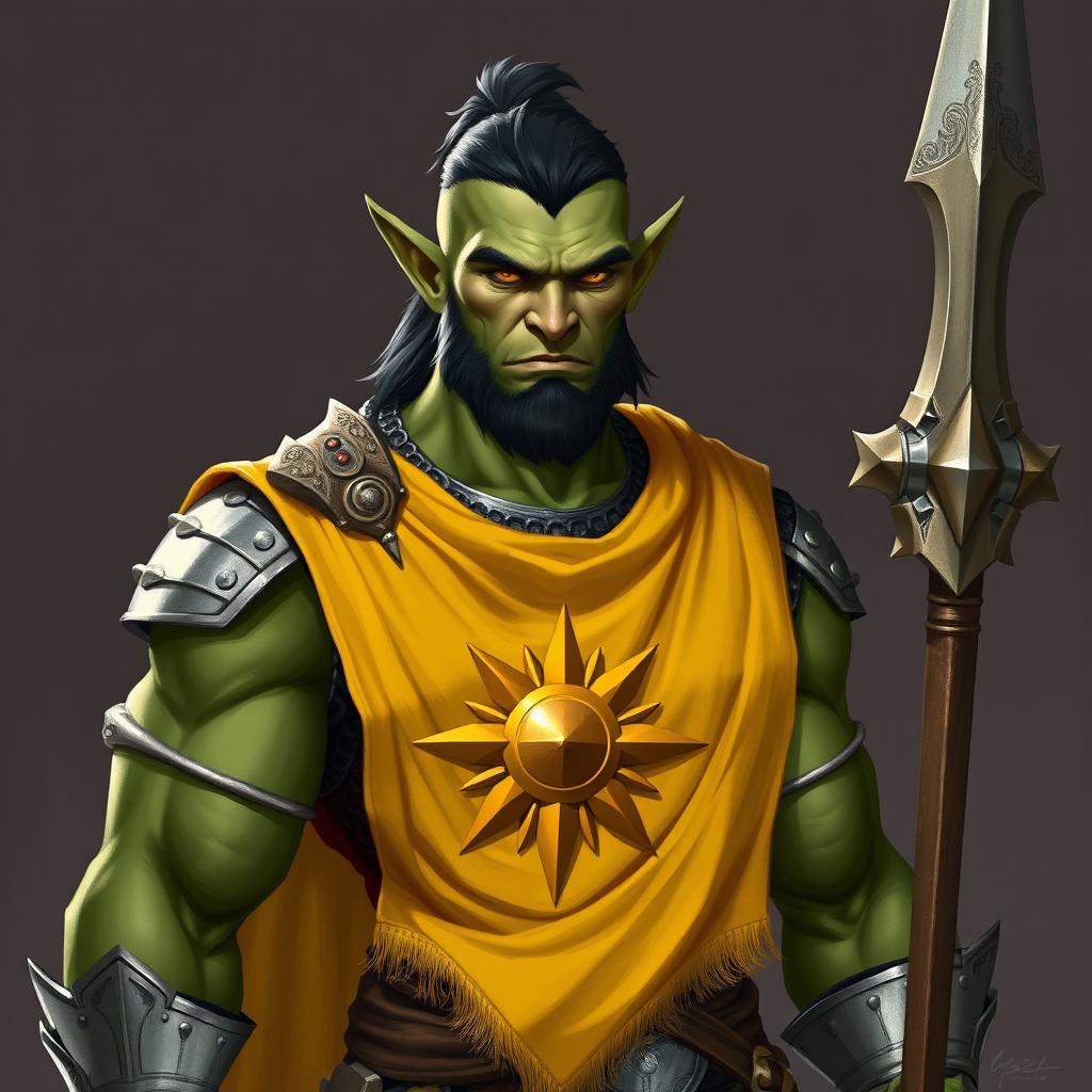 A semi-orc male character with sharp orc-like ears but a more human-like nose and mouth