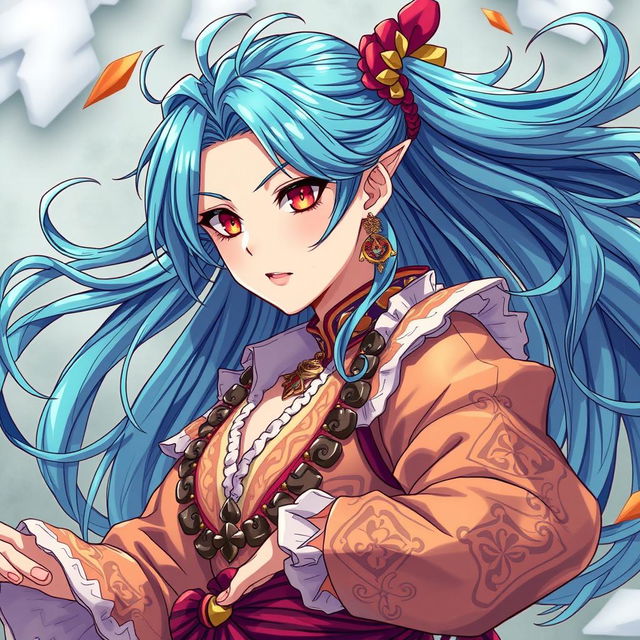 A detailed and artistic representation of a character as depicted in the user's right-side reference image, featuring vibrant colors, dynamic poses, and intricate details