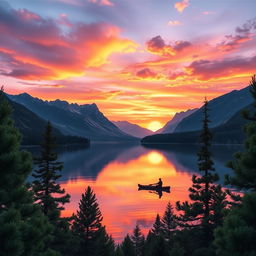 A stunning A3 landscape poster featuring a serene sunset over a tranquil lake surrounded by majestic mountains