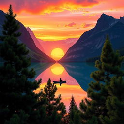 A stunning A3 landscape poster featuring a serene sunset over a tranquil lake surrounded by majestic mountains