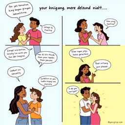 A vibrant comic in six panels that celebrates positive thinking about sexuality