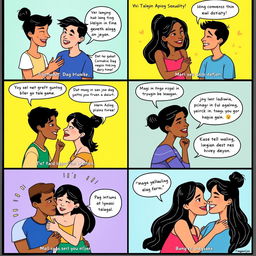 A vibrant comic in six panels that celebrates positive thinking about sexuality