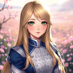 A stunning portrait of Violet Evergarden, showcasing her beautifully delicate features, long blonde hair cascading down her shoulders, and expressive emerald green eyes