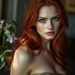 A beautiful portrait of a fiery redhead with striking blue eyes