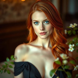 A beautiful portrait of a fiery redhead with striking blue eyes