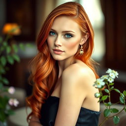 A beautiful portrait of a fiery redhead with striking blue eyes