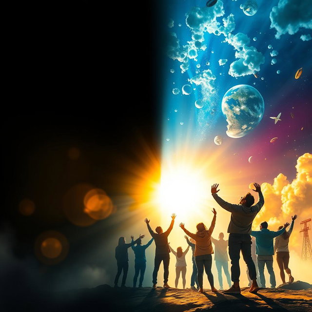 A dramatic depiction of a transition from darkness to brightness, symbolizing transformation