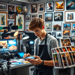 A detailed representation of a photo technician at work in a modern photo lab