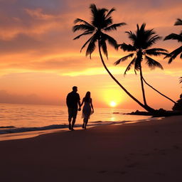 A serene sunset over a calm beach, with gentle waves lapping at the shore