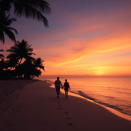 A serene sunset over a calm beach, with gentle waves lapping at the shore
