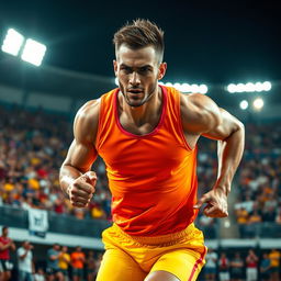 A dynamic and powerful image of an athlete in the middle of an intense moment during a competition