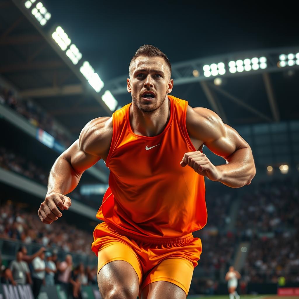 A dynamic and powerful image of an athlete in the middle of an intense moment during a competition