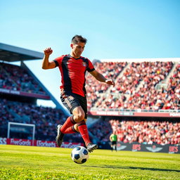 A dynamic and energetic soccer player showcasing incredible athleticism, mid-action during a game