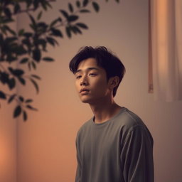 A serene scene capturing a single individual in deep introspection