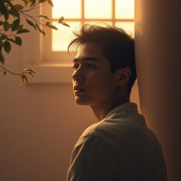 A serene scene capturing a single individual in deep introspection