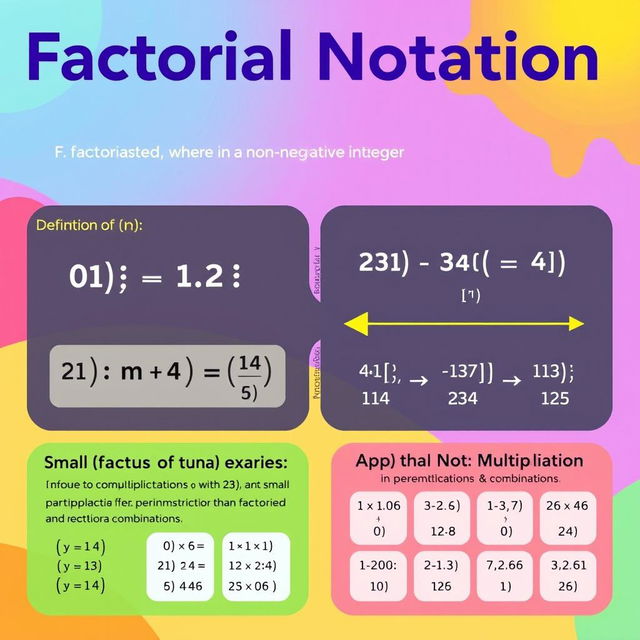 An educational infographic illustrating factorial notation in mathematics