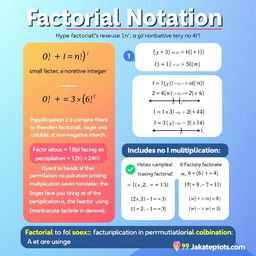 An educational infographic illustrating factorial notation in mathematics