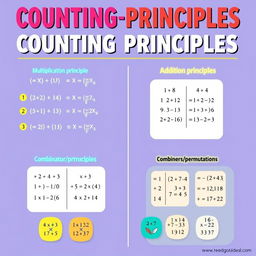 An educational poster illustrating the fundamental counting principles in mathematics