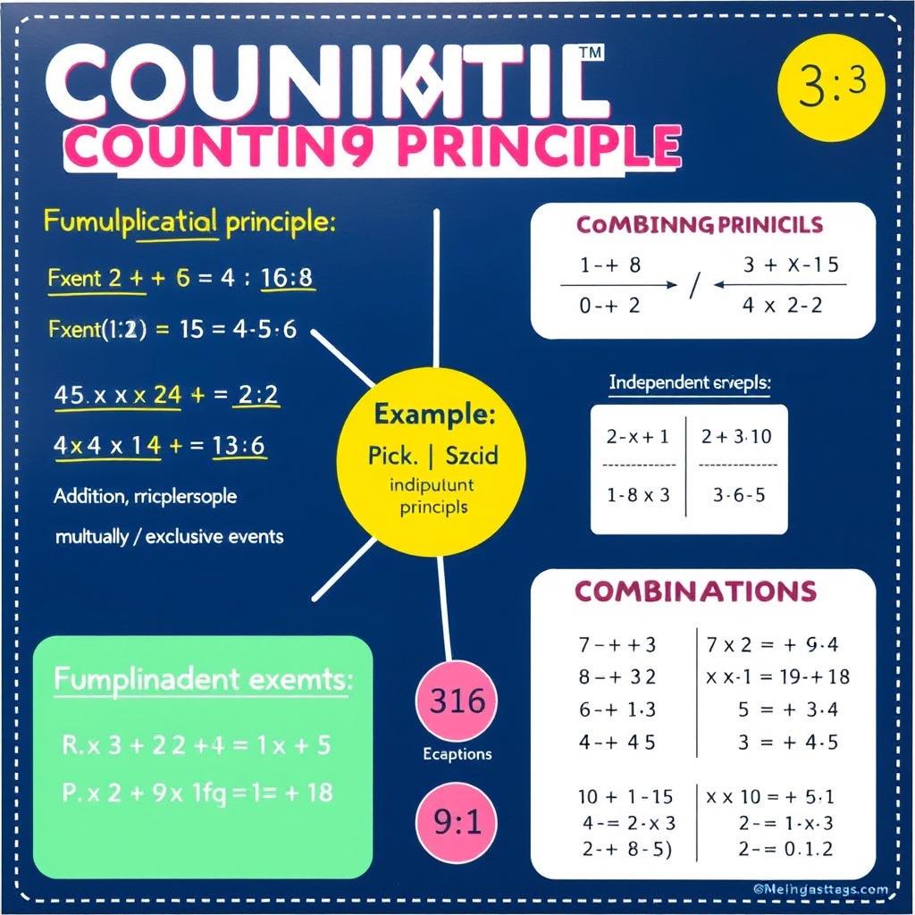 An educational poster illustrating the fundamental counting principles in mathematics