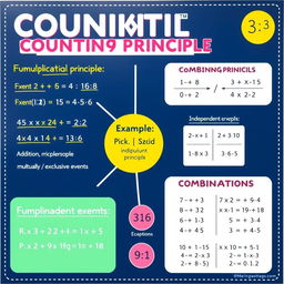 An educational poster illustrating the fundamental counting principles in mathematics