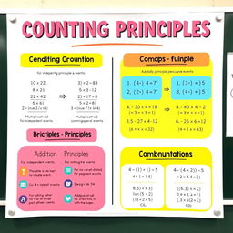 An educational poster illustrating the fundamental counting principles in mathematics