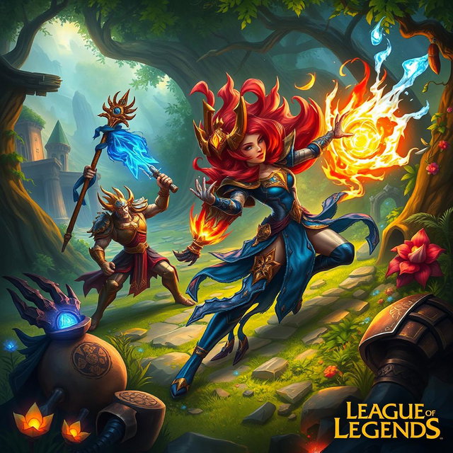 An imaginative scene depicting characters inspired by the League of Legends universe