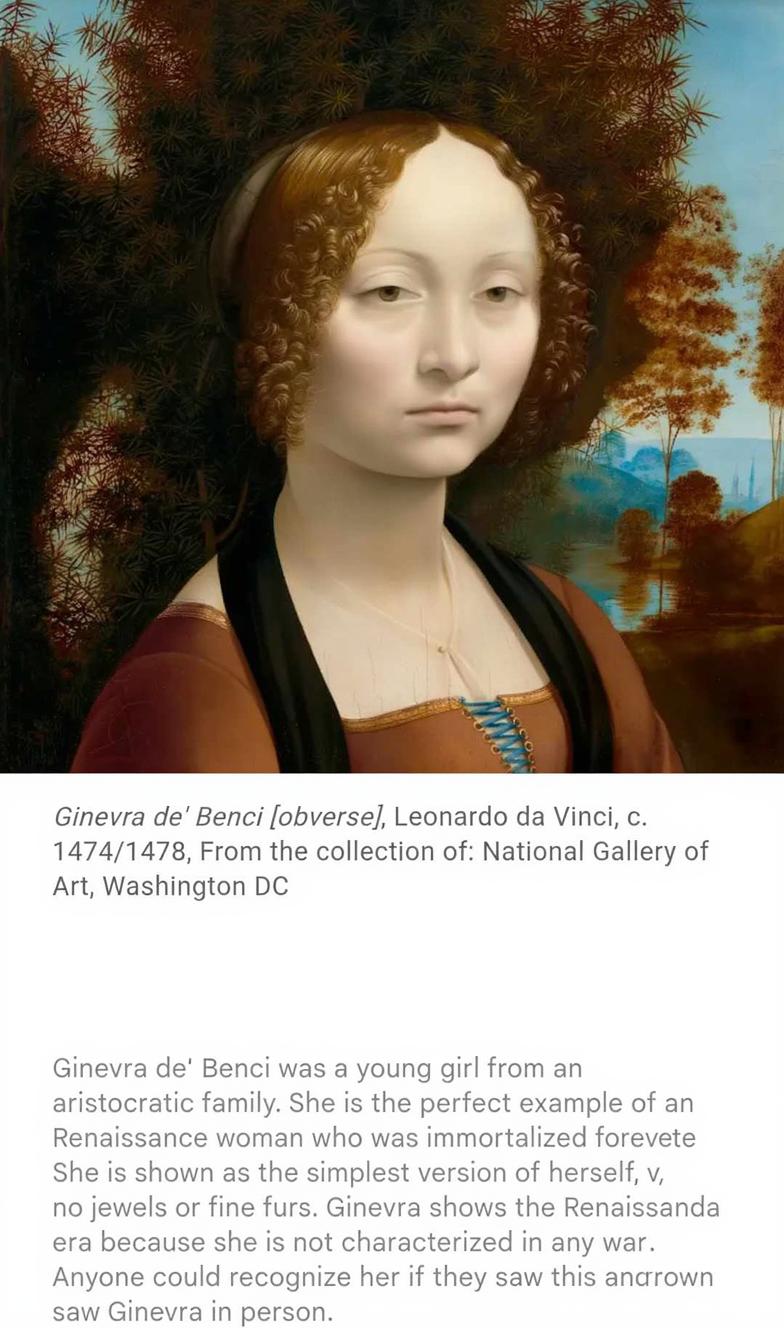 A portrait of a woman with a serene expression, resembling a Renaissance painting
